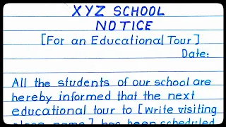 Notice writing for an educational tour/ excursion for school students | Educational Excursion notice
