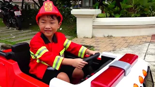 Yejun chooses profession with toy fire truck for kids