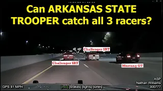 3 racing super-cars | Can Arkansas State Police Trooper catch them?  Watch pursuit reach 150-170+MPH