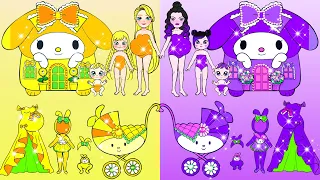 Trucos Y Manualidades Para Muñecas De Papel- Disfraz Morado Amarillo Para Madres E Hijas Embarazadas