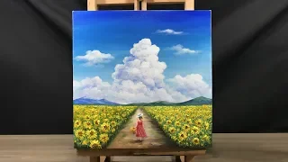 Paint a Little Girl Playing In A Sunflower Field in Acrylic