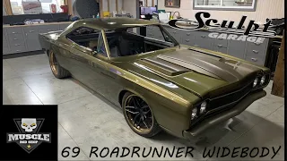 The 1969 392 WIDEBODY Roadrunner heads home from the interior shop.