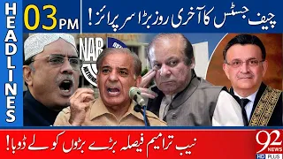 92 News Headlines 3 PM | CJP Historic Verdict: NAB Amendments Strikes Down | 15 September 2023