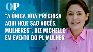 Michelle Bolsonaro ironiza caso das joias sauditas em evento do PL Mulher