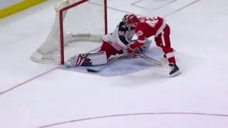 Elvis Merzļikins Breakaway Save on Darren Helm vs. Red Wings (Mar. 29, 2021)