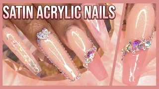 Acrylic Nails Tutorial - How To Encapsulated Satin Bling Nails - with Nail Forms