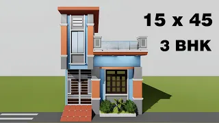 तीन कमरे का छोटा सा घर का नक्शा 3D 15 by 45 makan ka naksha 15x45 ghar ka design