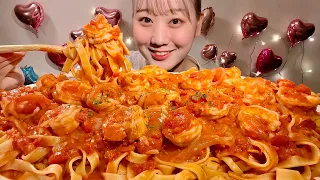 ASMR Creamy Tomato Shrimp Pasta【Mukbang/ Eating Sounds】【English subtitles】