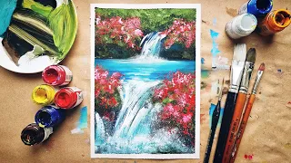 WATERFALL IN COLORS | Step by step and easy sponge painting✌️