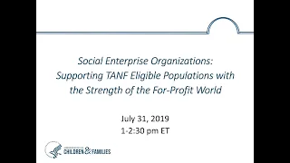 Social Enterprise Organizations: Supporting TANF Eligible Populations