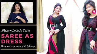 How To Wear SAREE as DRESS/WESTERN LOOK in saree/SAREE with PALAZZO/Styling Tutorial 4/Dynamic Doers