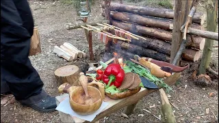 Bushcraft trip | Bushcraft shelter | Bushcraft barbecue grill | Forest rest | Camp cooking