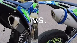 Fake Akrapovic vs. Stock Exhaust // Husqvarna FE 450 Supermoto Sound test