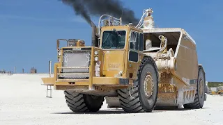 BIG Twin Engine Caterpillar 657E Scraper working in Danish Lime Quarry