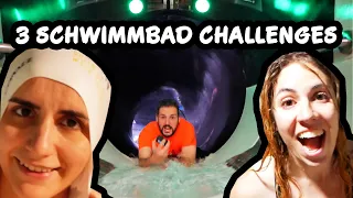 Kaan, Dania & Lena im Schwimmbad! 3 Coole Challenges mit Rutschen + Glücksrad