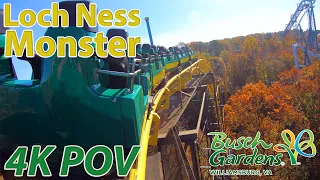 Loch Ness Monster, Amongst Fall Foliage | Backseat 4K POV | Busch Gardens Williamsburg | Nov 2020