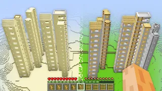 I look this SKYSCRAPER VILLAGE vs TALL VILLAGE Battle in My Minecraft World !!! New Villager House !