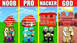 Minecraft Battle: TNT HOUSE BUILD CHALLENGE - NOOB vs PRO vs HACKER vs GOD Animation EXPLOSION BOMB