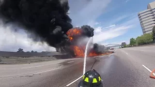 Massive Fuel Tanker Fire on I-25 Near Denver, Complete HD Fire Department Footage