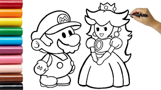 Drawing and Coloring Super Mario and Princess Peach | Drawing for kids and toddlers | Coloring Pages