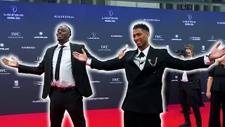 Jude Bellingham does his celebration with Usain Bolt! 🏴󠁧󠁢󠁥󠁮󠁧󠁿🇯🇲⚡️ Laureus World Sports Awards 2024