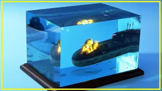 Diorama - Sinking of Kursk. (Epoxy Resin, LED)