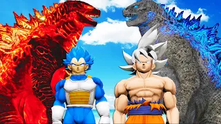 Godzilla Fire & Godzilla Ice VS Goku & Vegeta (Dragon Ball)