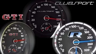 VW Golf 7 GTI vs CLUBSPORT vs GOLF R 0-230 km/h ACCELERATION & POV DRIVE by AutoTopNL