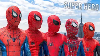 5 RED SPIDER-MAN Bros || No No No , Today is RED COLOR DAY !! ( Red Food , Red Nerf Gun ... )