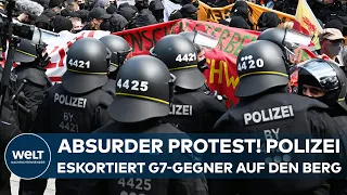 G7-TREFFEN: Völlig absurder Protest! Polizei eskortiert 50 Gipfel-Gegner mit Bussen auf den Berg