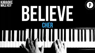 Cher - Believe Karaoke SLOWER Acoustic Piano Instrumental Cover Lyrics MALE KEY