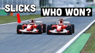 Ferrari F1 2004 with SLICK TYRES vs Ferrari F1 2004 at Monza GP