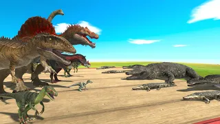 Dinosaurs Attacked Crocodile Ashore - Animal Revolt Battle Simulator