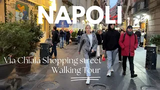 Via Chiaia Shopping street Naples walking Tour | Evening Walking Tour Napoli Italy | Naples Italy