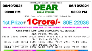 Lottery Sambad Result 08:00pm 06/10/2021 Nagaland Lottery Live Result #Lotterylive #lotteryresult