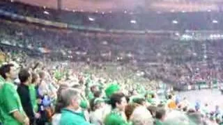 Republic of Ireland football fans sing the French anthem
