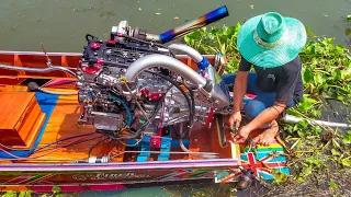 Drag Racing Diesel Turbo Power Long-tail Boat This is very dangerous sport