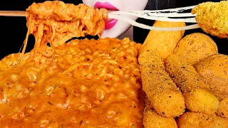 ASMR CHEESY CARBO FIRE NOODLE, MOZZARELLA CHEESE STICKS 까르보불닭 뿌링클 치즈스틱 치즈볼 먹방 EATING SOUNDS