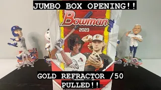 OPENING A BOX OF 2023 BOWMAN BASEBALL!! GOLD REFRACTOR /50 PULLED!!