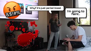 PERIOD PRANK ON MY BOYFRIEND!! **HE FAINTED**