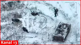Corpses of Russian soldiers scattered in snowy fields - they had sought to escape the hit equipment