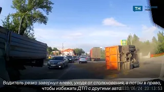 14 июля в Туле на улице Рязанской перевернулся грузовик с песком