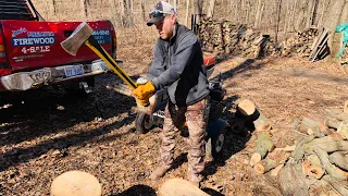 Splitting shagbark hickory firewood blocks using ax, is it possible?