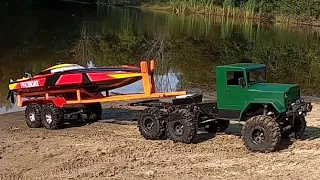 EPIC VIDEO,RC BOAT LAUNCH ON RIVER,6X6 SCALE TRUCK &TRAILER ADVENTURE.