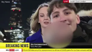 Sky News reporter is interrupted by a swearing teenager