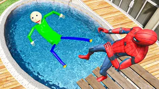 GTA 5 Spiderman vs Baldi's Basics Water Ragdolls & Fails Ep.1 [Euphoria Physics Funny Moments]