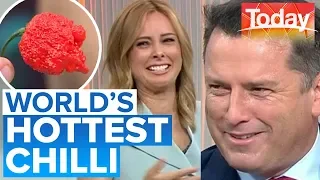 Absolute chaos as hosts eat world’s hottest chilli | Today Show Australia