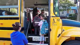 Alex gets on bus for first day of school