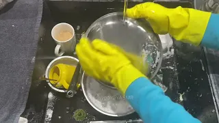 #asmr sudsy washing the dishes by hand wearing yellow rubber gloves ep:32