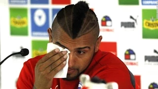 Vidal cries during his press interview